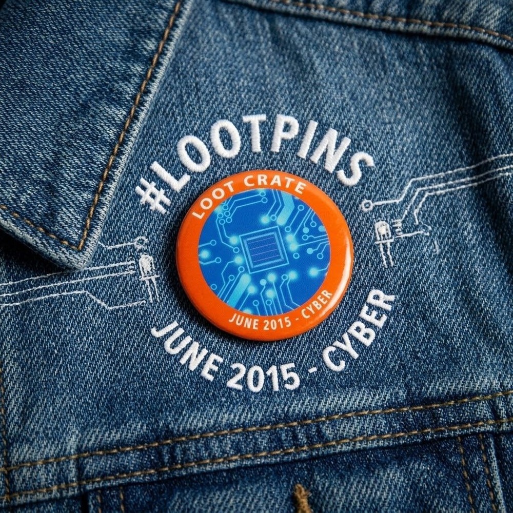 Loot Crate June 2015 Cyber Collectible Pin Button Orange Blue Circuit Board